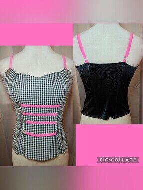 🖤🌺Deadstock Rare Phaze Clothing Gingham Buckle Corset Top🌺🖤